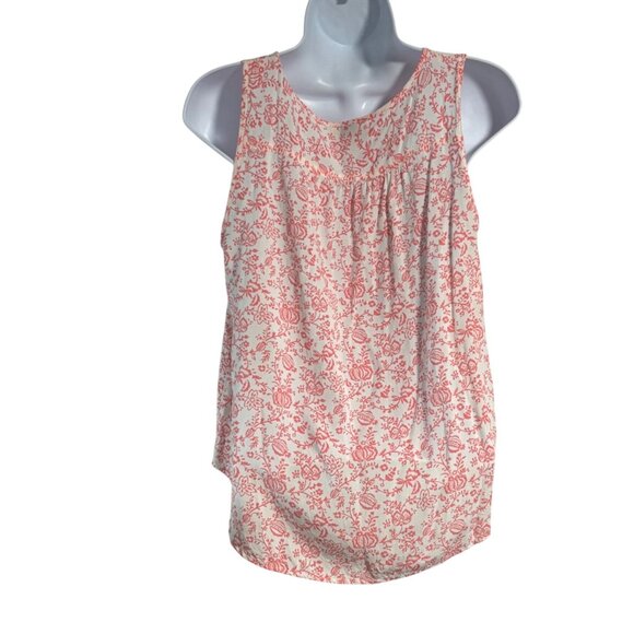 LOFT Outlet Sleeveless Floral Print Button Up Blouse Soft White Pink Top Women S - Picture 2 of 6
